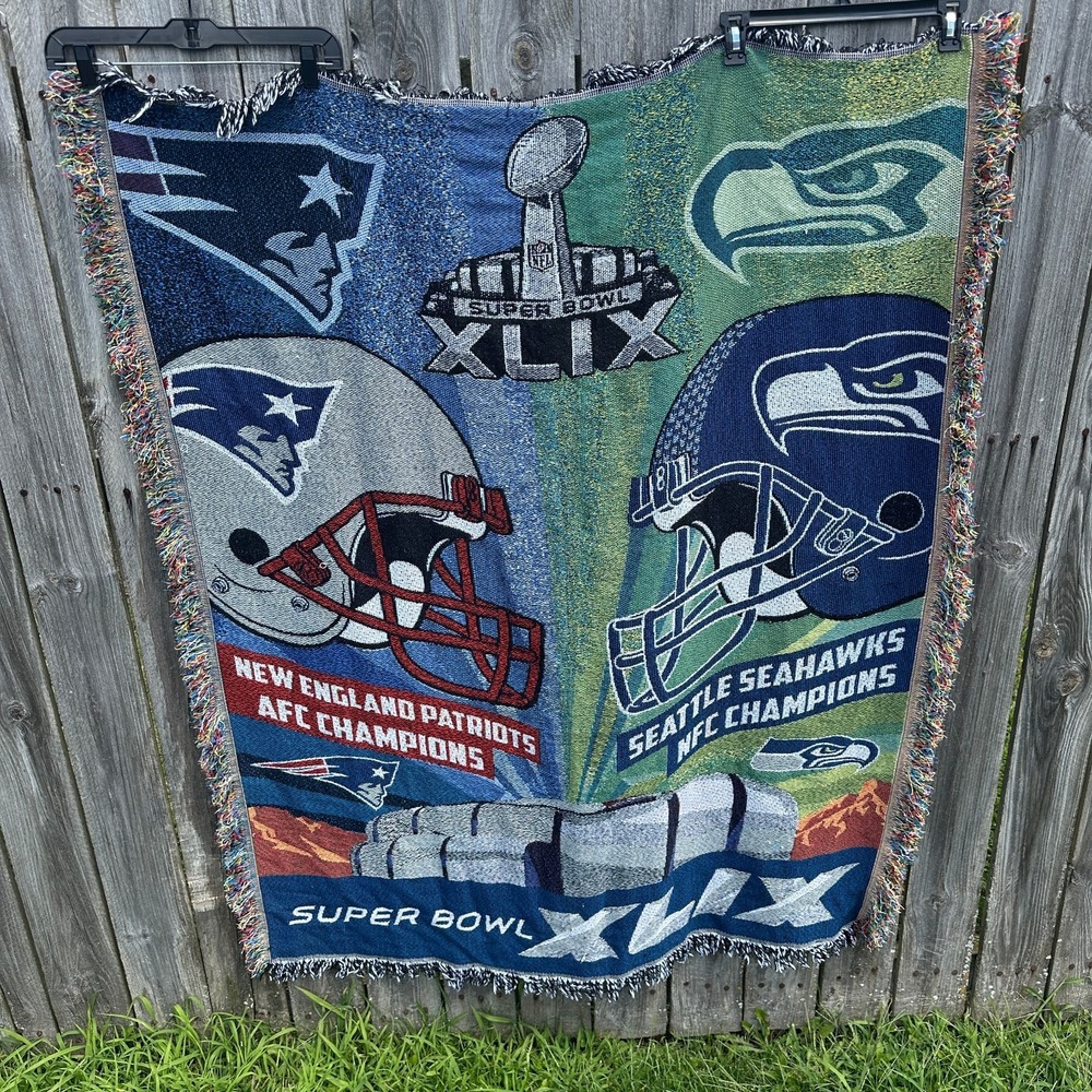 NFL Super Bowl XLIX Seattle Seahawks New England Patriots Throw Blanket 56x44